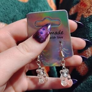 Handmade simple clear fun cute gummy bear earrings with tiny sparkles